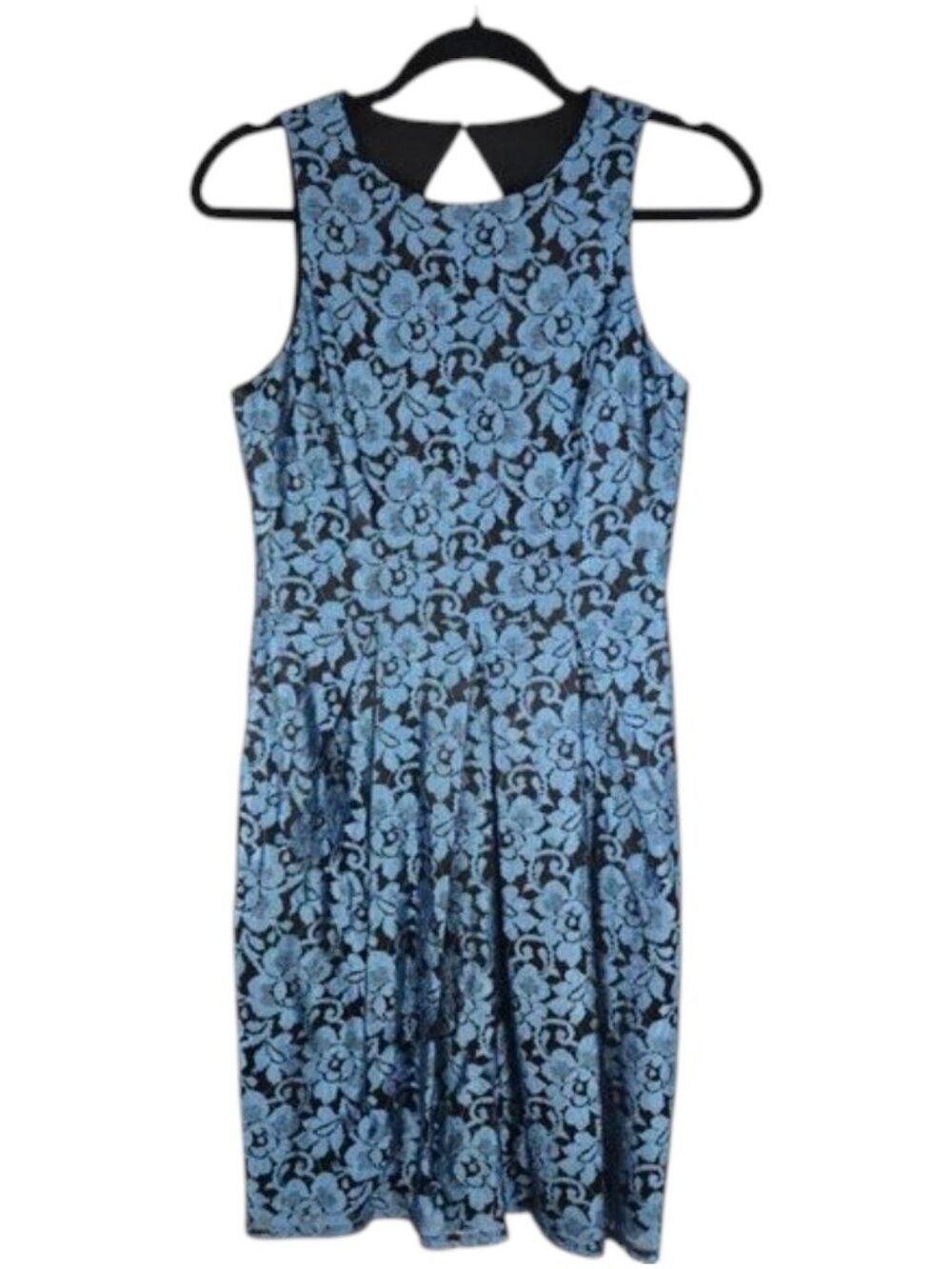 Eliza J Lace Black Blue Floral Cocktail Fit Flare Pleated Mini Dress Size 4 - Picture 3 of 17